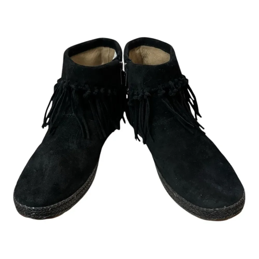 UGG Shenendoah Women's Black Suede Leather Fringe Zipper Ankle Boots Booties 9.5